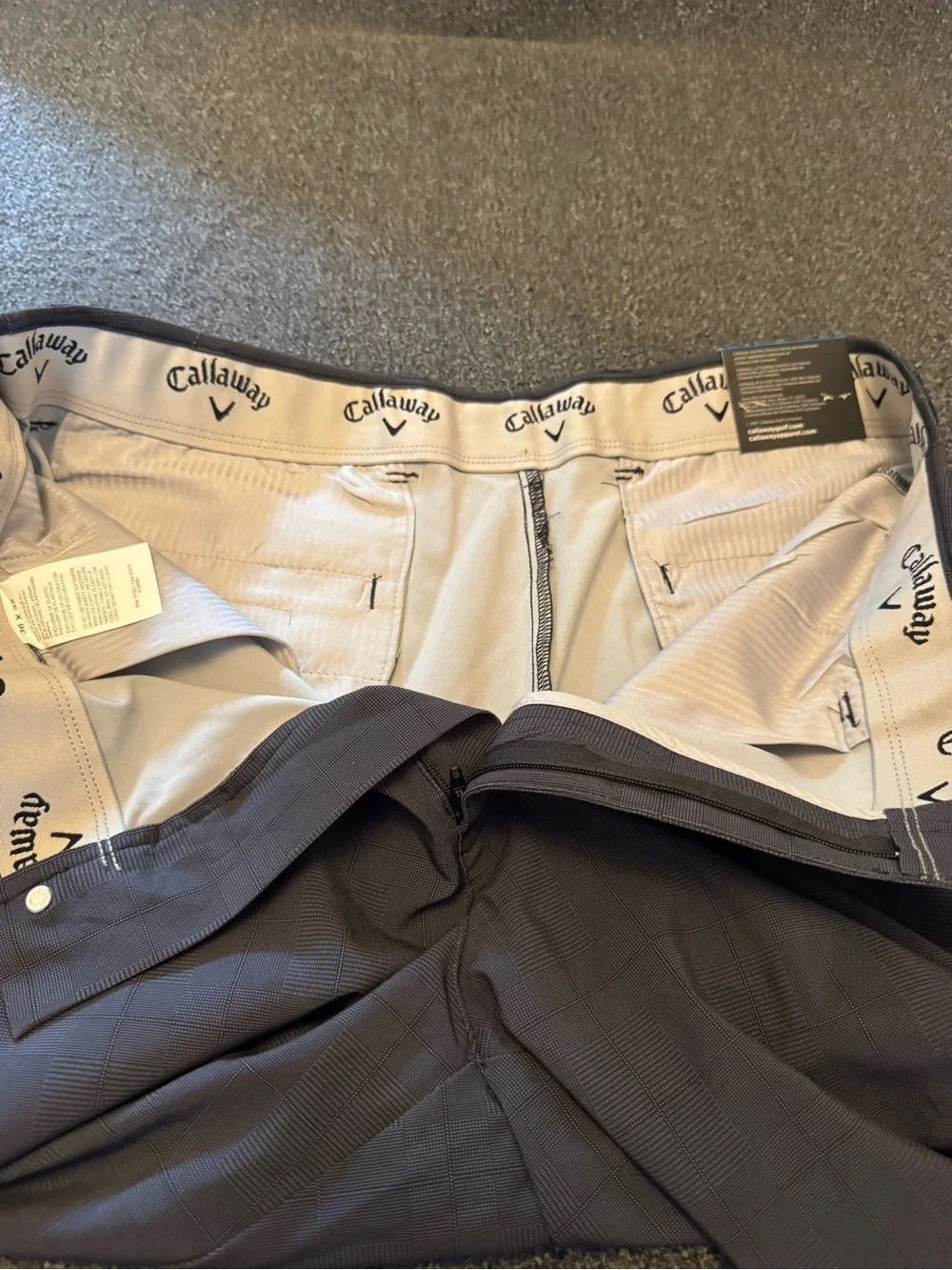 NWT Callaway Plaid Golf Pants Caviar Black Grey Stretch 36x32